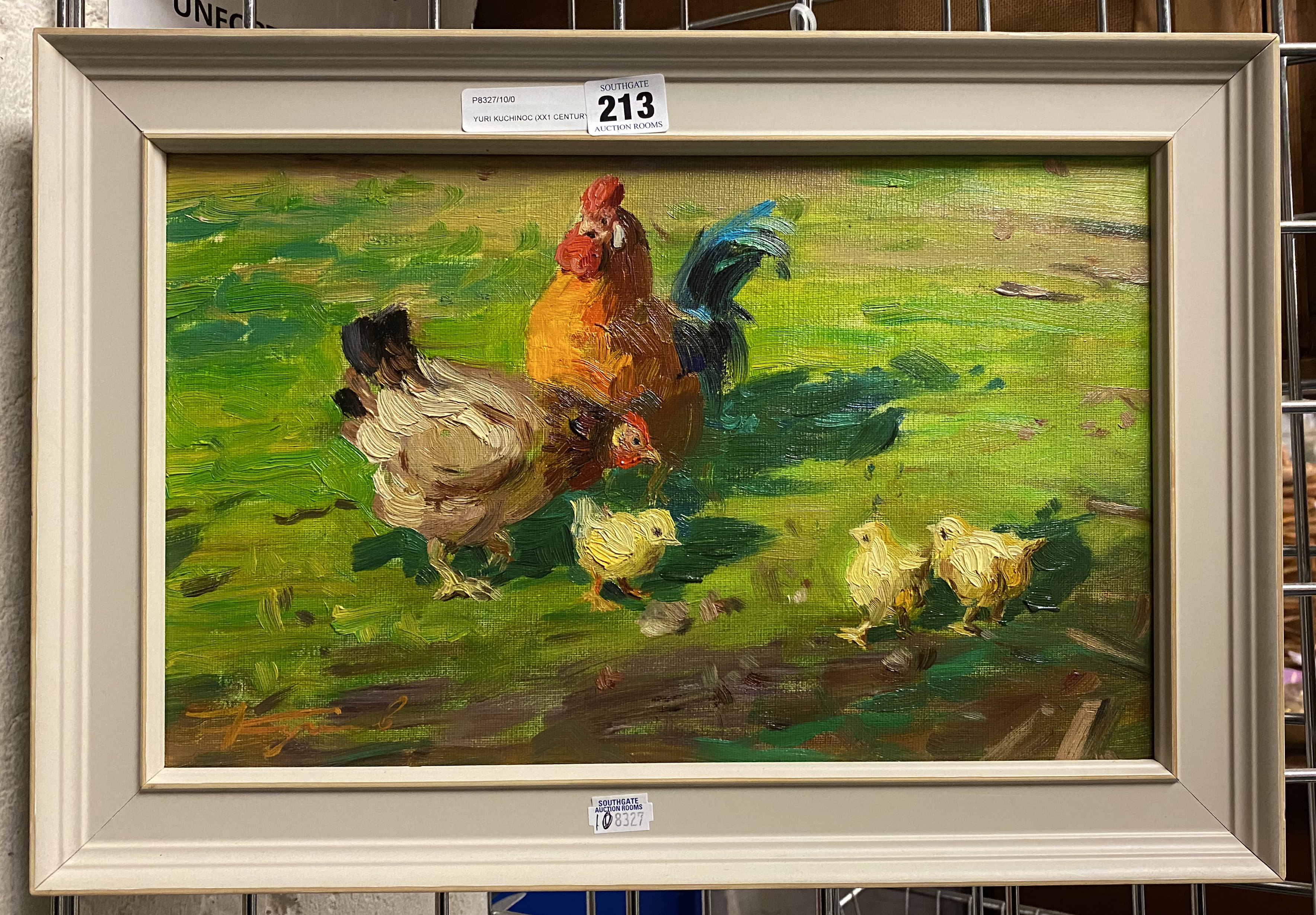 YURI KUCHINOC (XX1 CENTURY) ''THE CHICKEN YARD'' OIL ON CANVAS 25CM X 40CM