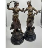 PAIR OF SPELTER FIGURES - 48CMS (H) ONE HAND NEEDS ATTENTION