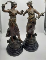 PAIR OF SPELTER FIGURES - 48CMS (H) ONE HAND NEEDS ATTENTION