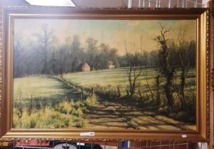 OIL ON CANVAS - OLD FARM TRACK IN WINTER - SIGNED MERVYN GOODE 63CMS X 104CMS