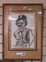 LAURA KNIGHT CHARCOAL DRAWING OF CLOWN - 28CMS (H) X 19CMS (W)APPROX PIC ONLY