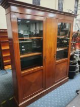 INLAID 2 DOOR GLASS FRONTED BOOKCASE CABINET
