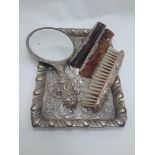 SILVER TRAY & DRESSING TABLE SET - TRAY WEIGHS 11 IMP OZS APPROX