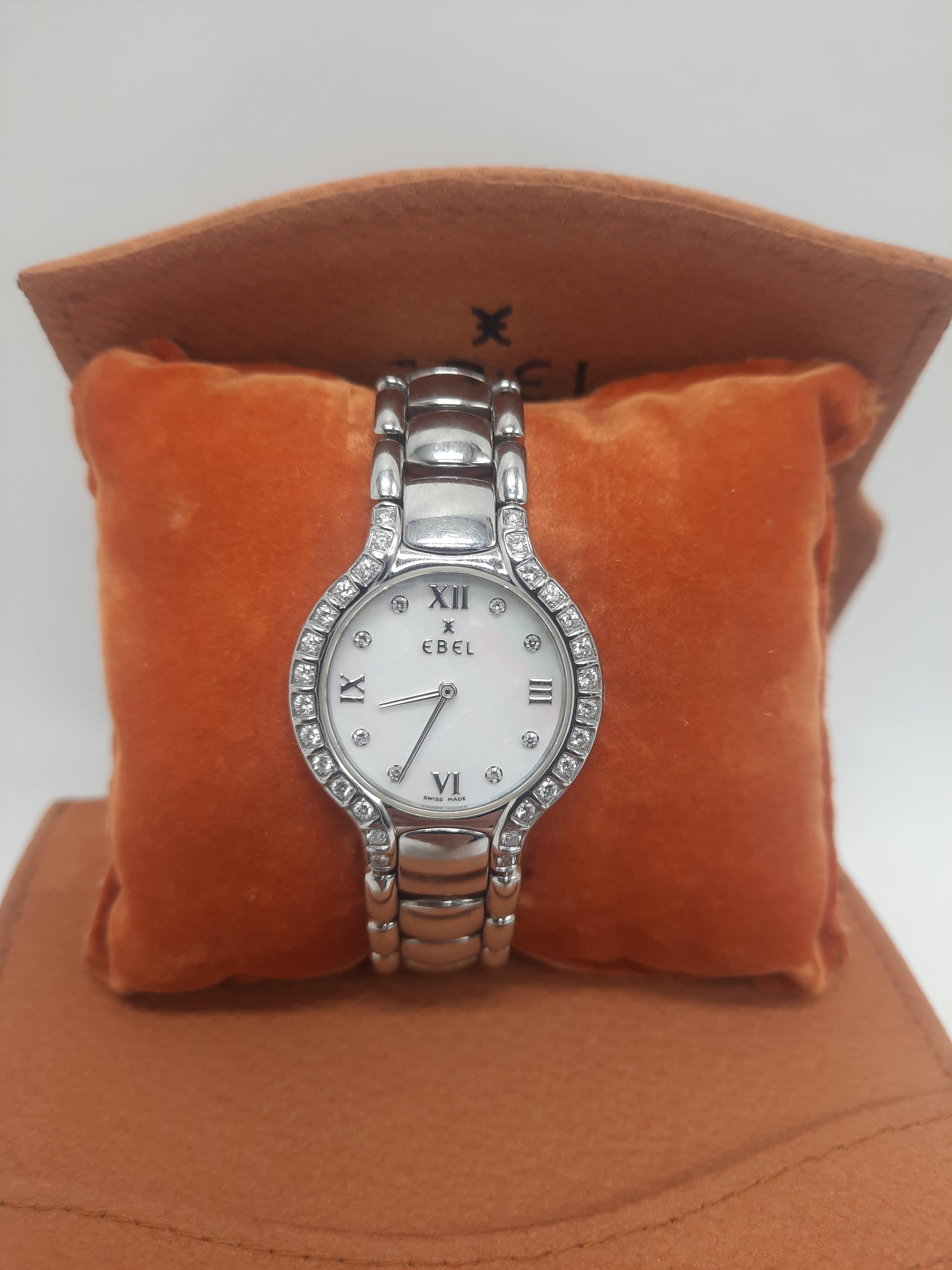 EPEL LADIES MOTHER OF PEARL STAINLESS STEEL WATCH WITH DIAMOND BEZEL