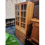 PINE GLAZED CUPBOARD OVER DRAWER