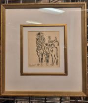 LAURA KNIGHT CHARCOAL DRAWING OF MAN ON HORSEBACK - M17CMS (H) X 15CMS (W) PIC ONLY