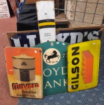 COLLECTION OF MIXED ORIGINAL METAL SIGNS TO INCLUDE GILSON, LLOYDS BANK & LLOYDS WEEKLY NEWS