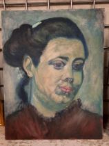 PAINTING -OIL ON BOARD OF LADY - 45.5CMS (H) X 35CMS (W) APPROX