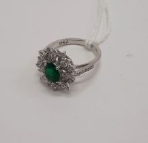 18CT WHITE GOLD NATURAL EMERALD RING 0.60 POINTS OF DIAMONDS APPROX - SIZE M/N