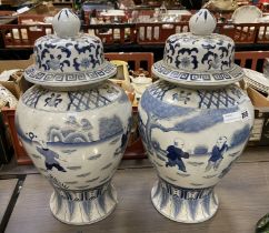 PAIR OF CHINESE BLUE & WHITE LIDDED POTS 47CMS (H)