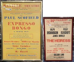 2 THEATRE POSTERS ''THE HEIRESS'' WITH RALPH RICHARDSON PEGGY ASHCROFT & EXPRESSO BONGO: PAUL