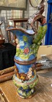 LARGE CERAMIC FIGUREHEAD MAJOLICA STYLE WATER JUG 59CMS