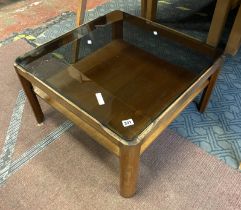 1970S MYER SMOKED GLASS TOPPED TEAK COFFEE TABLE