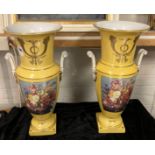 PAIR OF LARGE YELLOW PORCELAIN FLORAL VASES - 47 CMS (H)