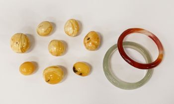 50+ GRAMS OF BUTERSCOTCH AMBER BEADS & TWO BANGLES