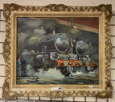 OIL ON BOARD - STEAM TRAINS - 53 X 45 CMS