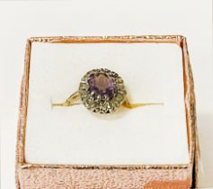 18CT GOLD AMETHYST & DIAMOND RING 3.6 GRAMS APPROX