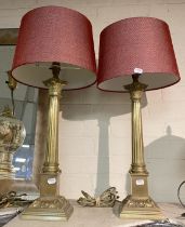 PAIR OF BRASS CORINTHIAN COLUMN TABLE LAMPS - BASE 42 CMS