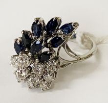 18K WHITE GOLD DIAMOND & SAPPHIRE RING - SIZE M