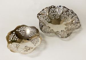 TWO HM SILVER PIERCED RAISED DISHES - APPROX 9 IMP OZ - 18 CMS & 12 CMS (D)