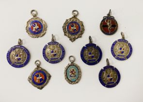 TEN HM SILVER & ENAMELLED PENDANTS