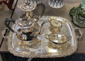 SILVER PLATE TRAY WITH TEA COFFEE SET