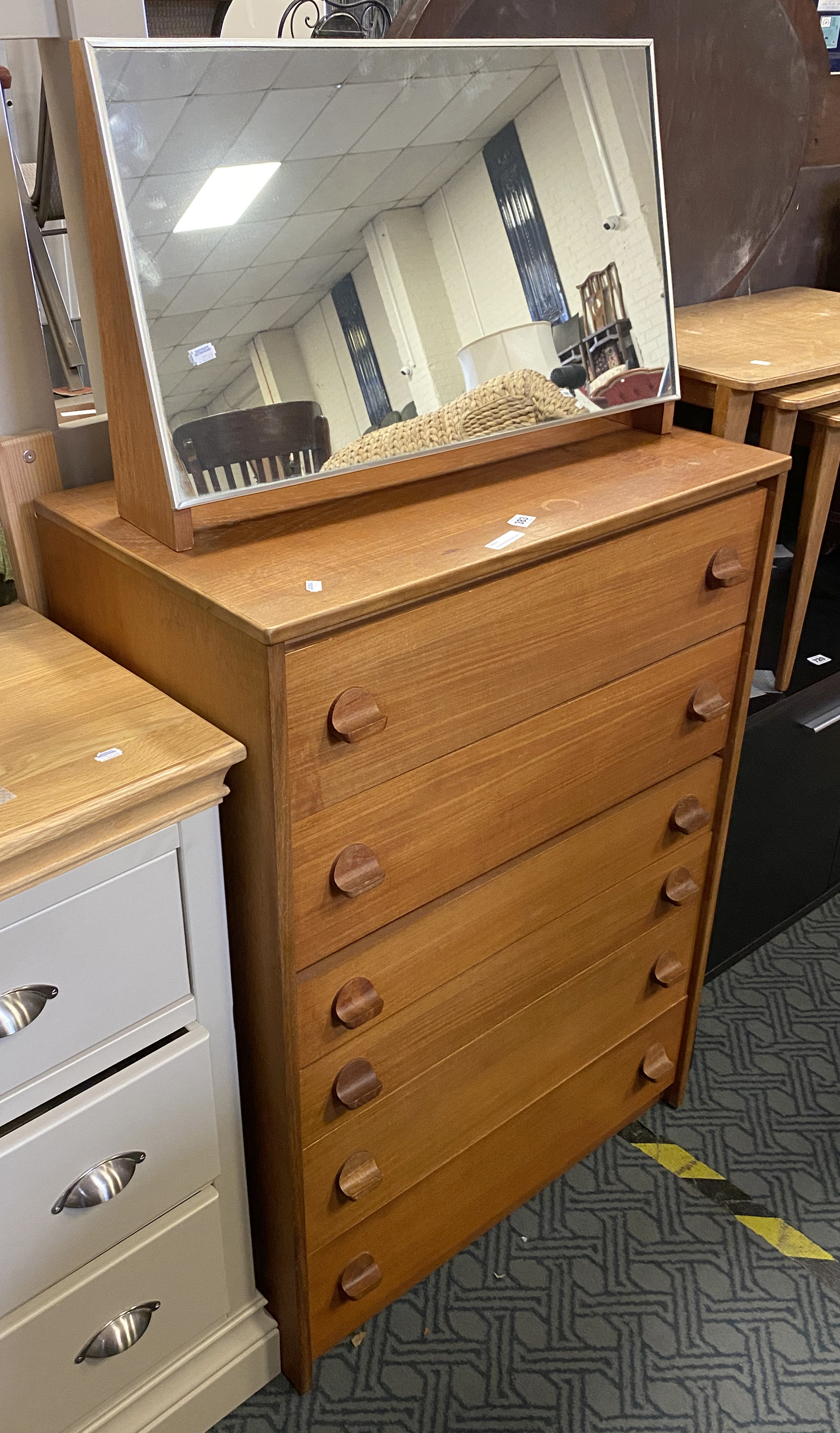 SIX DRAWER TEAK CHEST WITH MIRROR