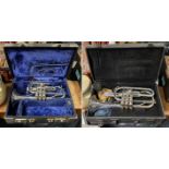 2 AMERICAN CASED CORNETS IN ORIGINAL CASES..PLEASE ASK FOR MOUTH PIECES & SMALL PARTS