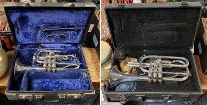 2 AMERICAN CASED CORNETS IN ORIGINAL CASES..PLEASE ASK FOR MOUTH PIECES & SMALL PARTS