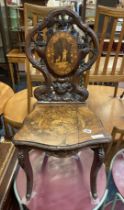 18TH / 19TH CENTURY CHAIR WITH MARQUETRY DEPICTING GOAT HERDER