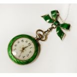 HM SILVER GUILLOCHE ENAMELLED NURSES POCKET WATCH WITH BOW