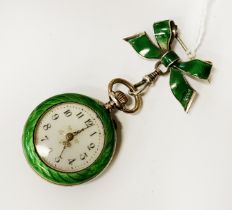 HM SILVER GUILLOCHE ENAMELLED NURSES POCKET WATCH WITH BOW