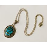 STERLING SILVER TURQUOISE PENDANT & CHAIN