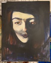 ACRYLIC ON CANVAS PORTRAIT OF A WOMAN BY CAROLINE SPELMAN 81CMS X 102CMS - CLAIRE