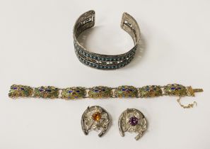 SILVER GILT & ENAMEL BRACELET & 3 OTHER SILVER ITEMS