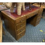 TWIN PEDESTAL LEATHER TOP WRITING DESK