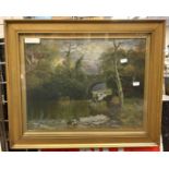 OIL PAINTING OF RIVER WITH STONE BRIDGE SIGNED F.WILLIAMS