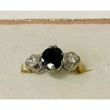 18CT GOLD SAPPHIRE & DIAMOND RING 4.2 GRAMS APPROX