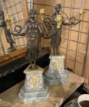 PAIR OF BRONZE EMPIRE STYLE CANDELABRA WITH MARBLE BASE