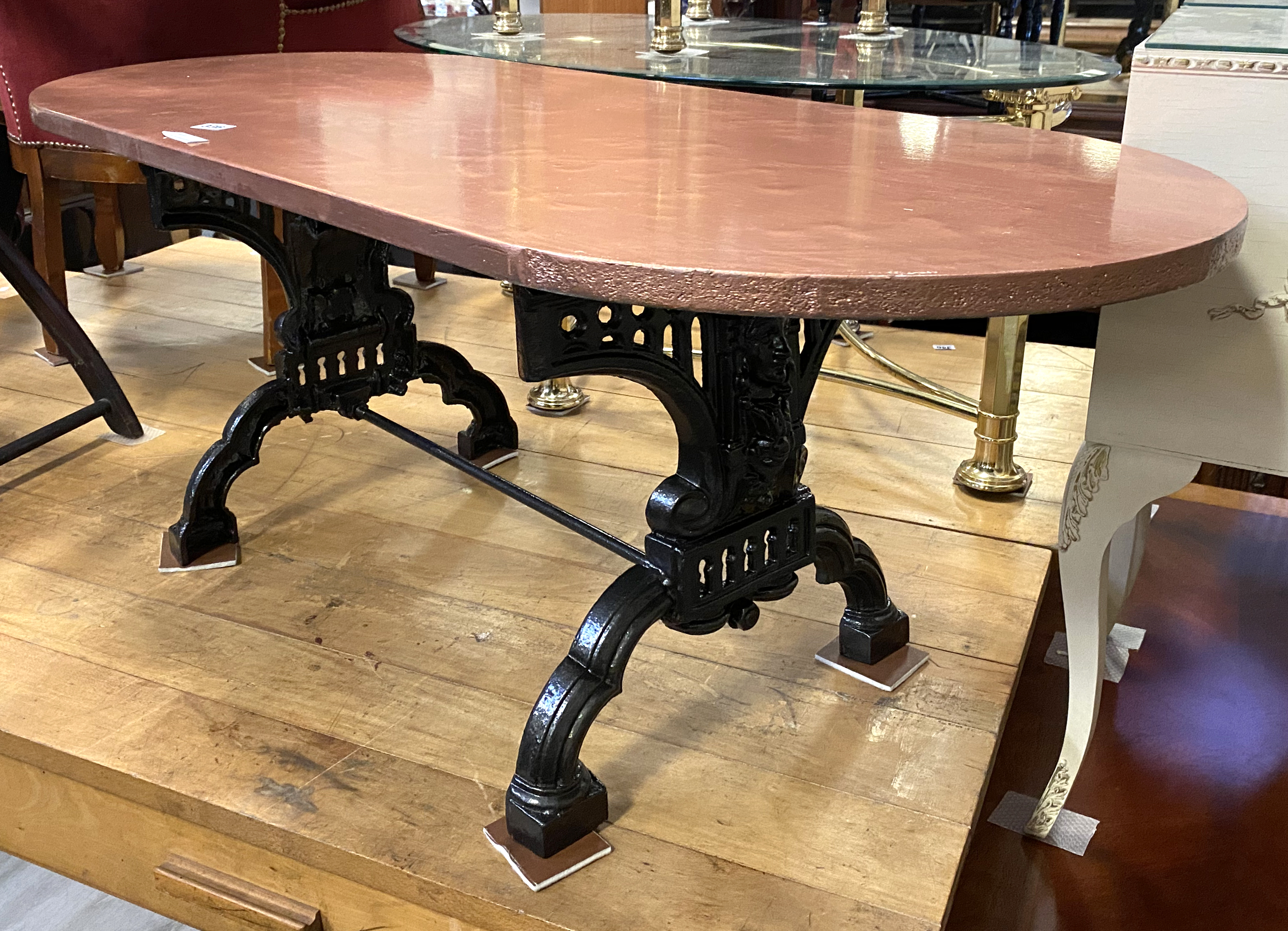 CAST IRON BASE COPPER EFFECT COFFEE / PUB TABLE