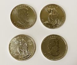 FOUR CANADIAN 1OZ FINE SILVER 9999 COINS 5 DOLLARS 2011 EACH COIN