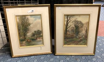 TWO FRAMED WATERCOLOURS BY H.C FOX ''DRIVING THE CATTLE'' & A RIVER SCENE 28CMS (H) X 37CMS (W)