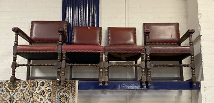 FOUR LEATHER CHAIRS & FOOTSTOOL
