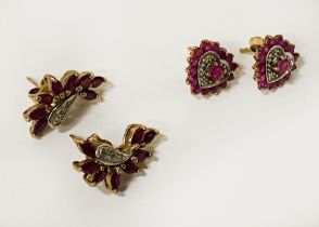 TWO PAIRS OF RUBY & DIAMOND EARRINGS IN GOLD