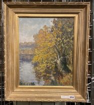 GILT FRAMED OIL ON BOARD - SIGNED - 39CMS (H) X 31CMS (W) APPROX