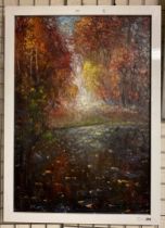 NAIN LAMIDOV (XX1 CENTURY) ''FOREST LAKE AT DUSK'' OILON CANVAS 95CM X 65CM