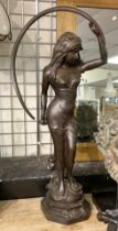 ART NOUVEAU STYLE BRONZE HOOP GIRL A/F 89CMS (H) APPROX