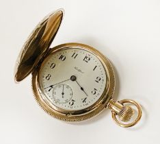 ROCKFORD FULL HUNTER GOLD PLATED POCKET WATCH IN EXCELLENT CONDITION - WINDING AT 5 O'CLOCK WITH
