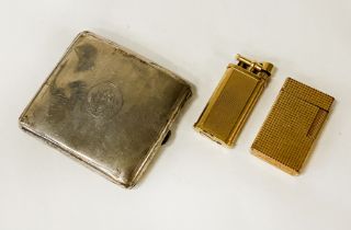 DUNHILL & DUPONT LIGHTERS WITH HM SILVER CIGARETTE CASE (CASE WEIGHT 4 IMP OZS APPROX)