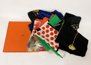 FOUR HERMES SCARVES , 1 MUST DE CARTIER & 1 RODIER SCARF - 6 IN TOTAL